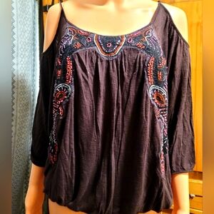 FREE PEOPLE Open Shoulder Hand Beaded Top